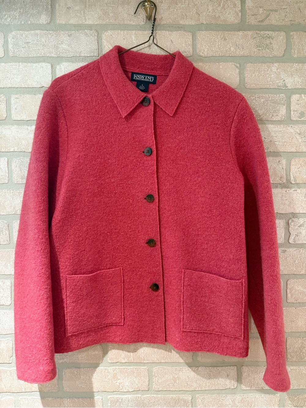 Lands' End Pink Boiled Wool Button-Front Jacket Shacket - Size 6 Petite
